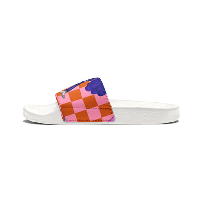 Youth Removable-Strap Sandals — Pink Checkerboard Cartoon Slides