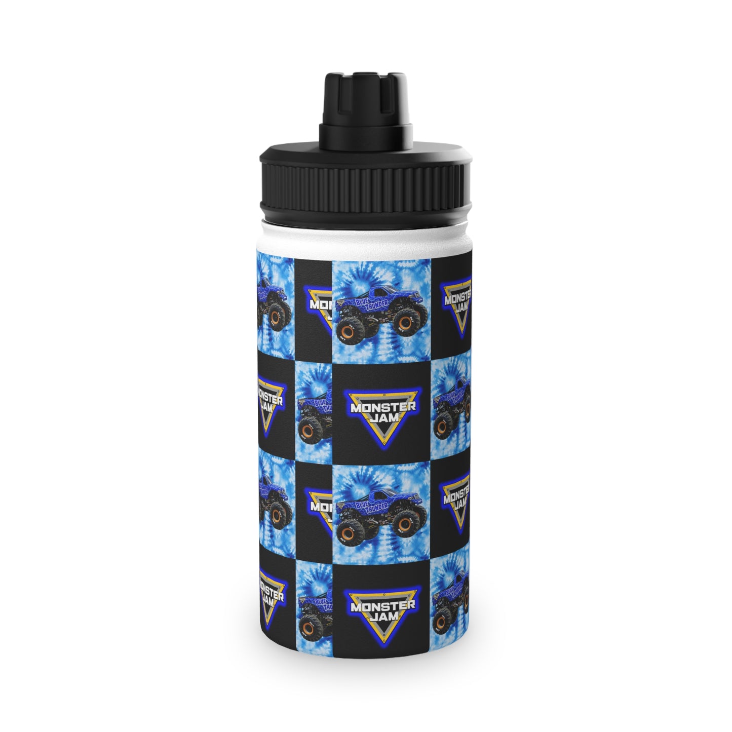 Monster Jam Blue Tie-Dye Stainless Steel Water Bottle (Sports Lid)