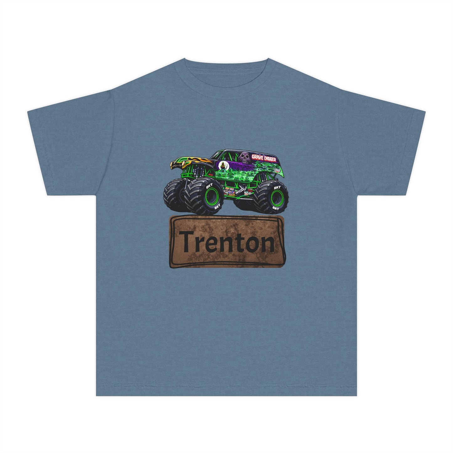 Youth Monster Truck Tee — Personalized "Trenton" Name Design