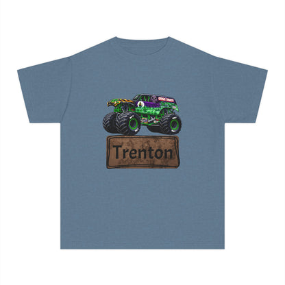 Youth Monster Truck Tee — Personalized "Trenton" Name Design