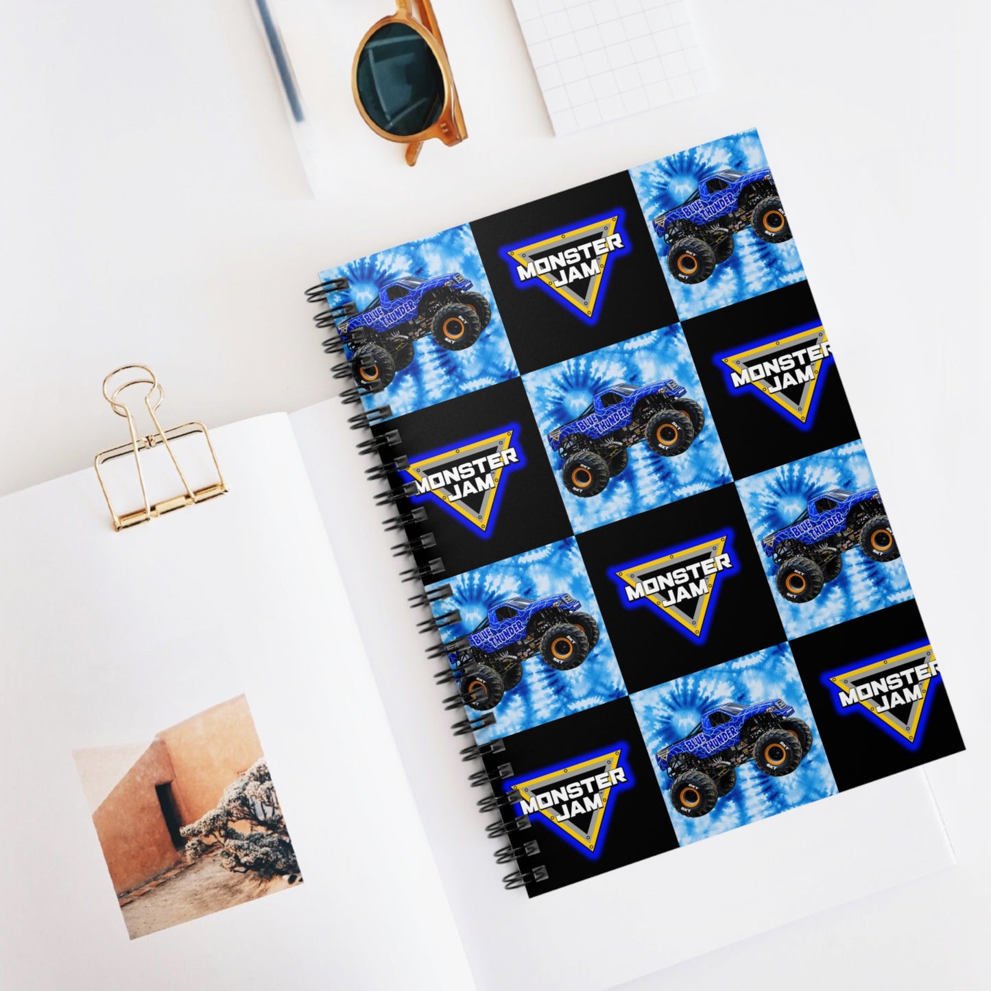 Monster Jam Tie-Dye Spiral Notebook — Blue Monster Truck Ruled Journal