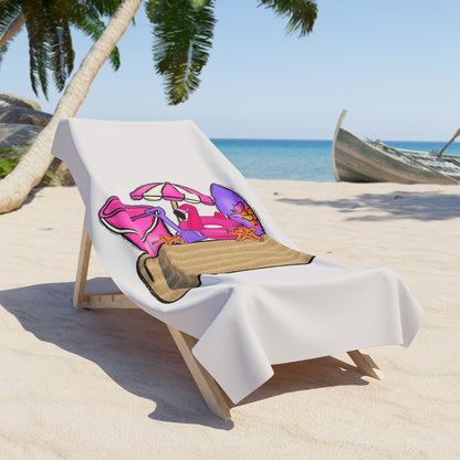 Beach Towel - Pink Flip Flops & Surfboard Summer Beach Towel