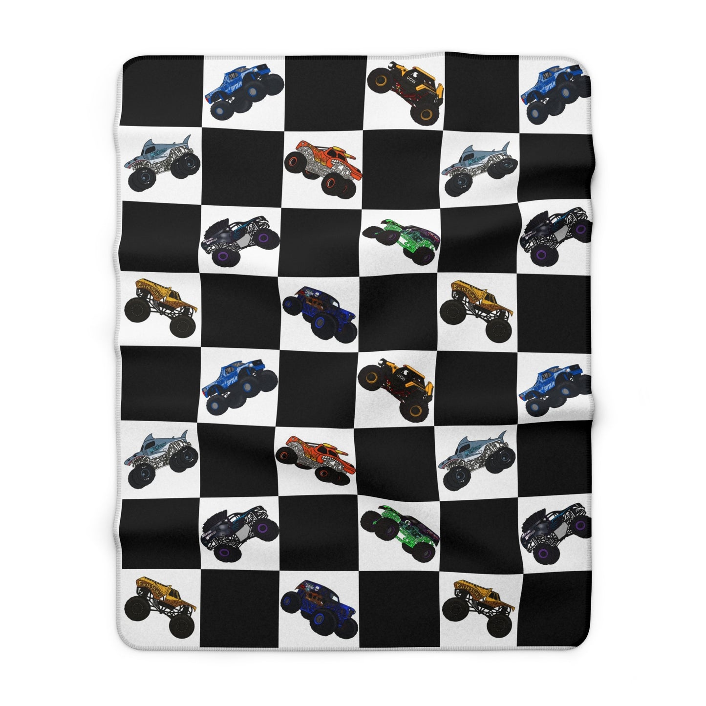 Sherpa Blanket — Checkered Monster Truck Throw for Kids & Fans