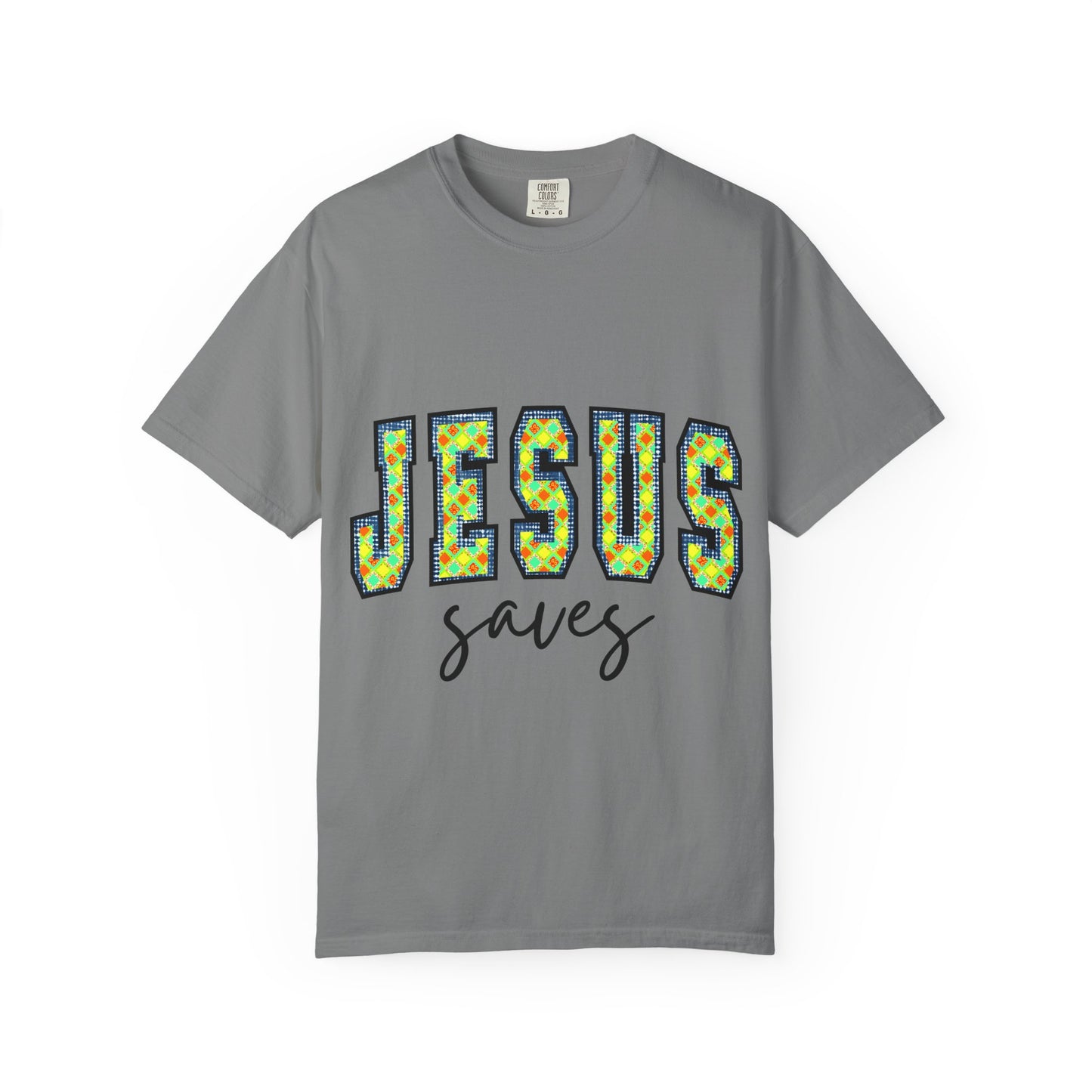 Jesus Saves T‑Shirt — Floral Mosaic Faith Tee for Christians
