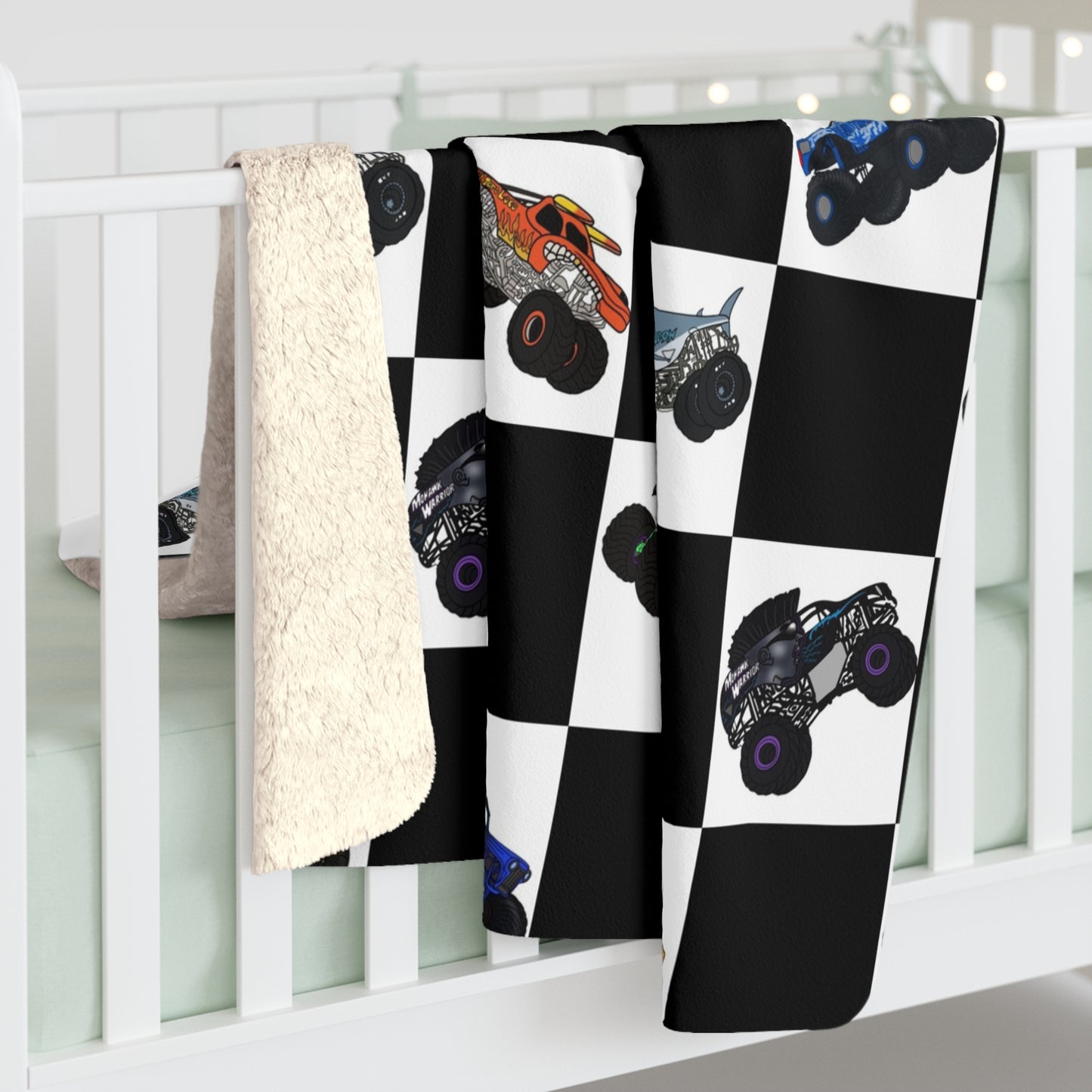 Sherpa Blanket — Checkered Monster Truck Throw for Kids & Fans