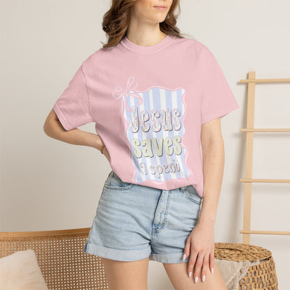 Jesus Saves I Present T-Shirt — Pastel Ribbon Christian Tee