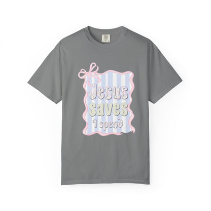 Jesus Saves I Present T-Shirt — Pastel Ribbon Christian Tee