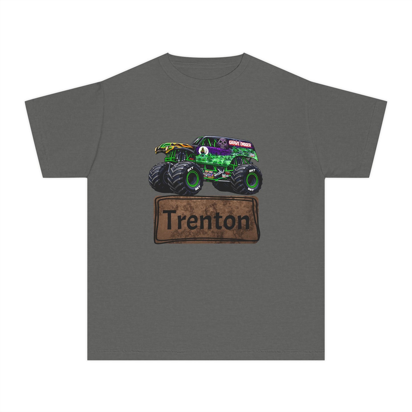 Youth Monster Truck Tee — Personalized "Trenton" Name Design