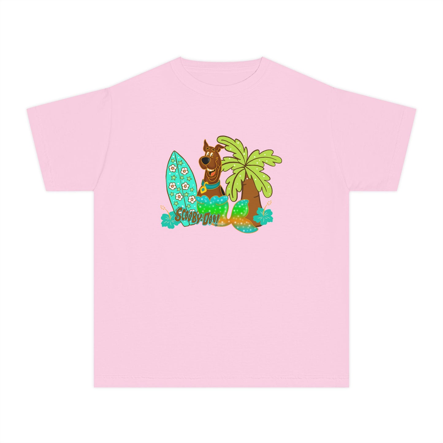 Youth Surf Llama Tee — Tropical Palm & Surfboard Kids Shirt