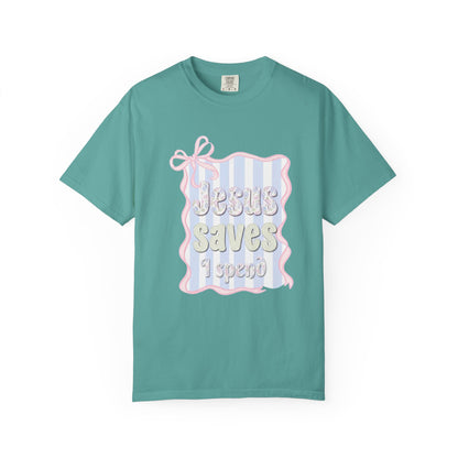 Jesus Saves I Present T-Shirt — Pastel Ribbon Christian Tee
