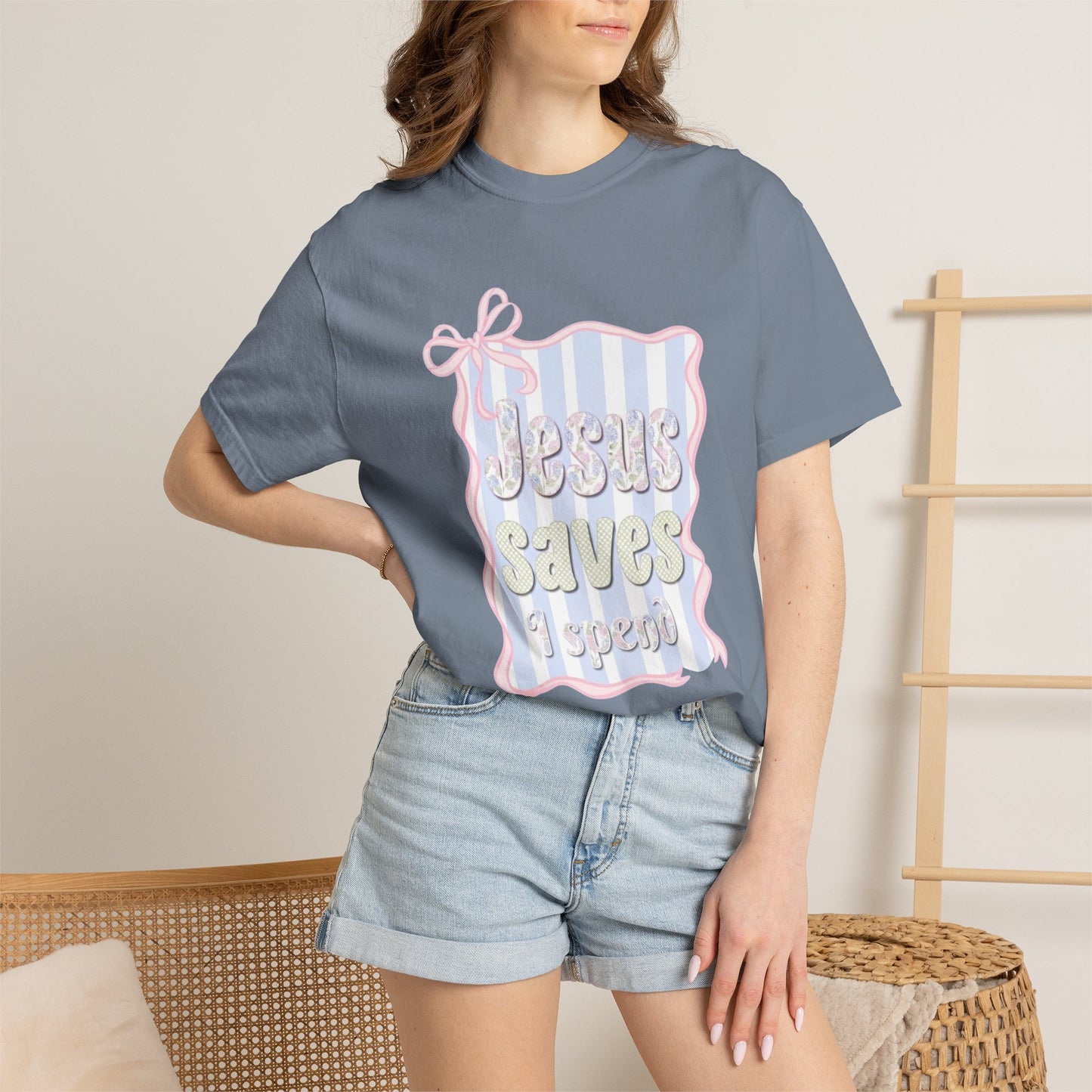 Jesus Saves I Present T-Shirt — Pastel Ribbon Christian Tee