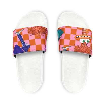 Youth Removable-Strap Sandals — Pink Checkerboard Cartoon Slides