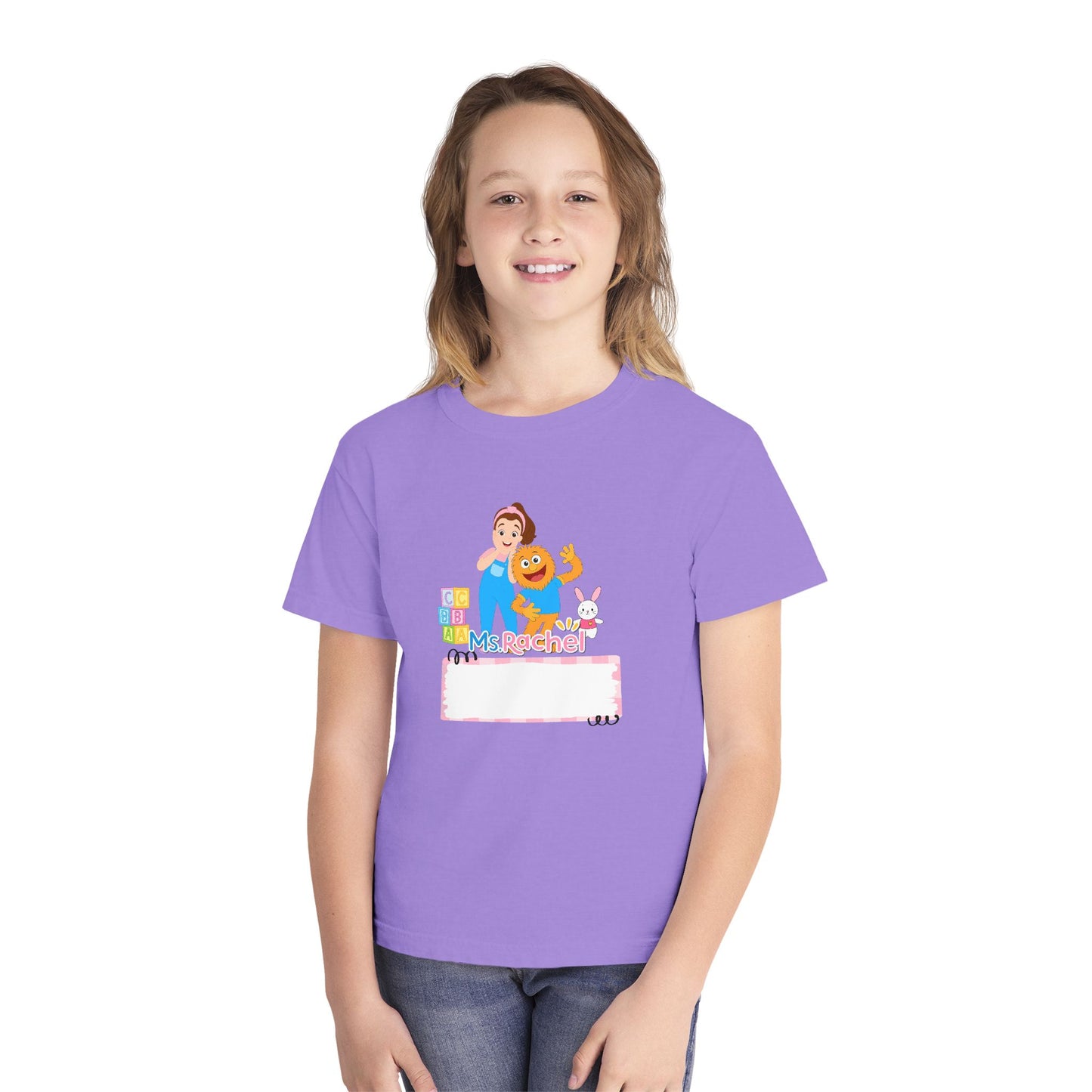 Youth Name-Label T-Shirt - Cute Preschool Daycare Shirt with Blocks & Bunny