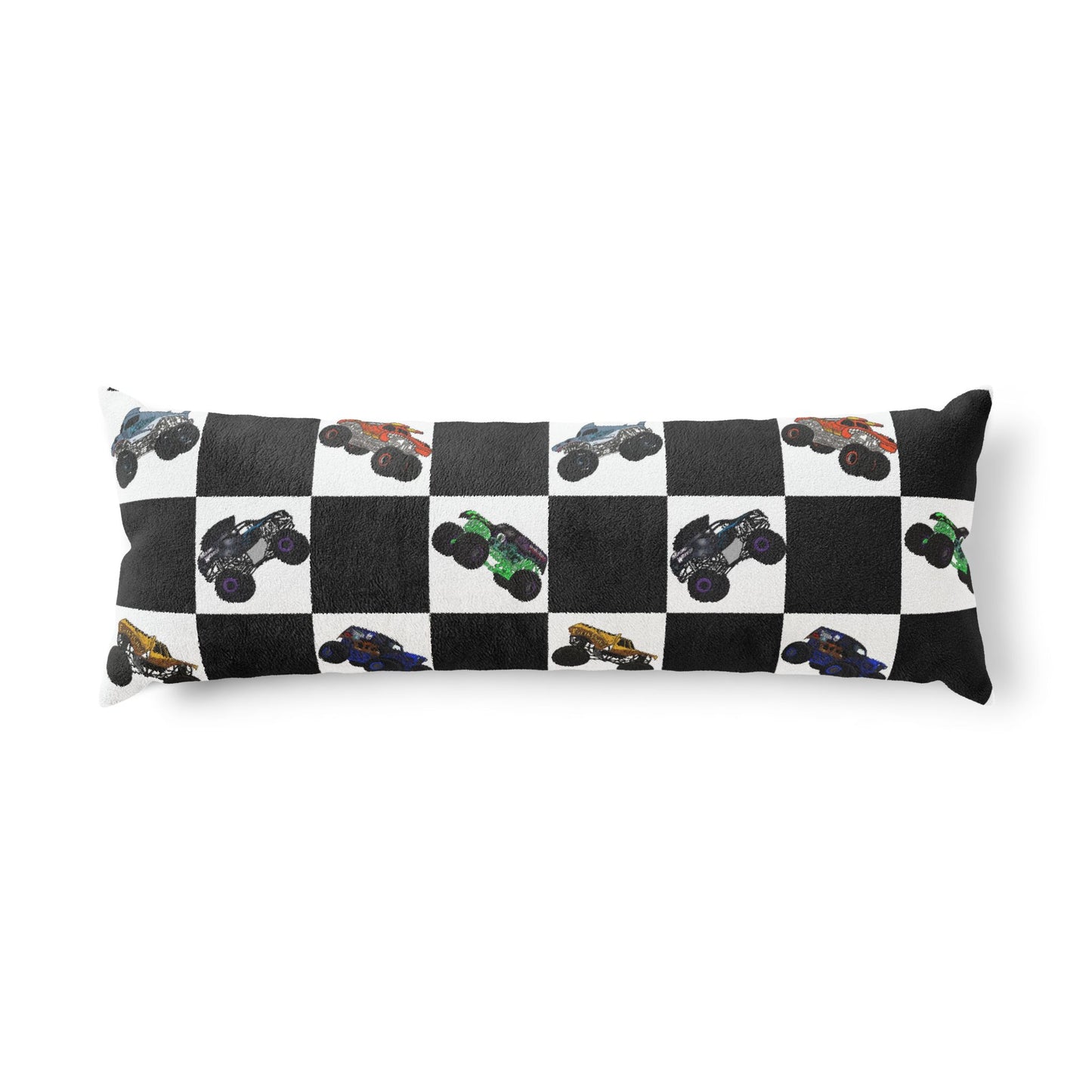 Racing Monster Truck Body Pillow — Checkered Track Design for Kids & Fans