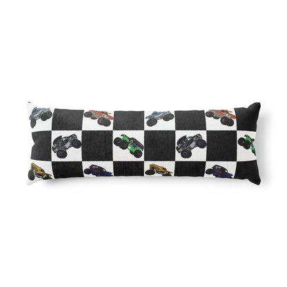 Racing Monster Truck Body Pillow — Checkered Track Design for Kids & Fans