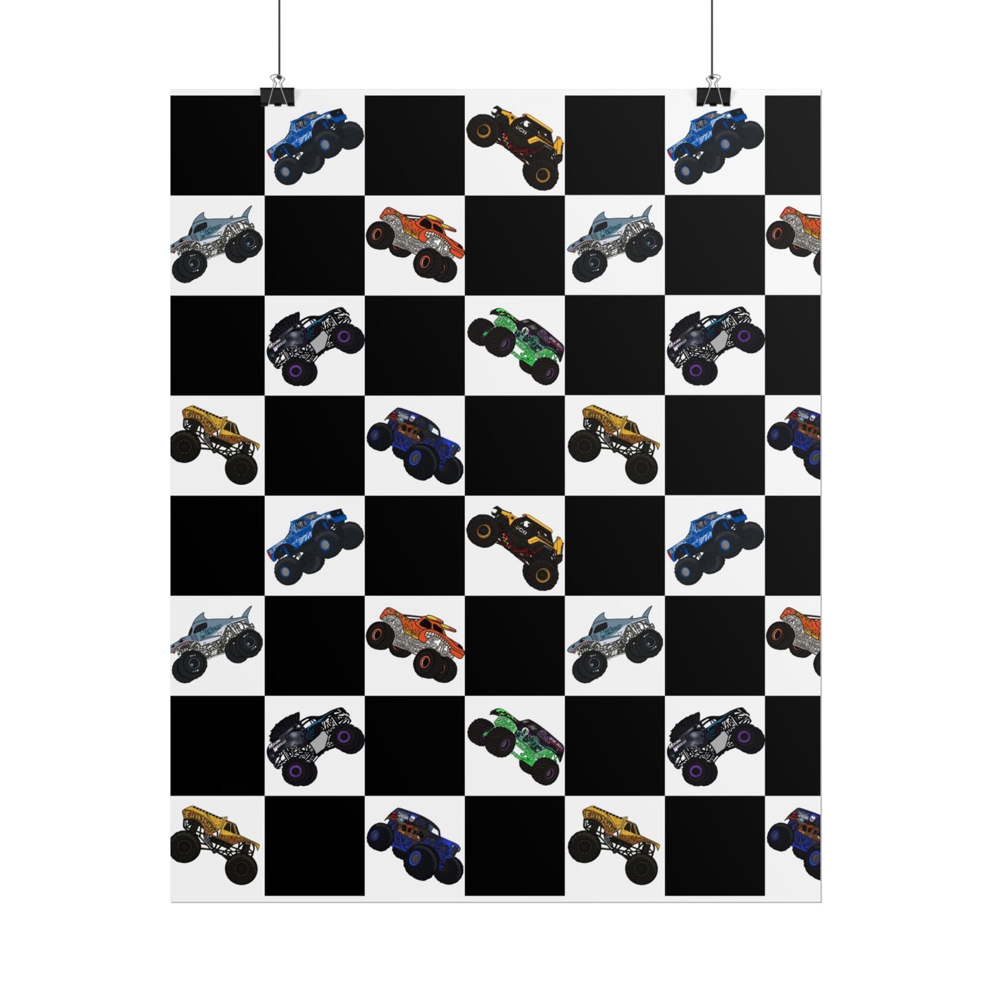 Monster Truck Checkered Poster – Kids Room Wall Art