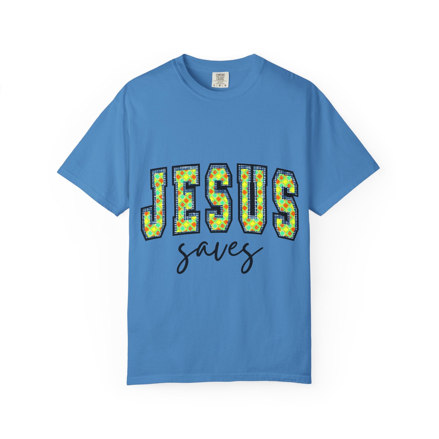 Jesus Saves T‑Shirt — Floral Mosaic Faith Tee for Christians