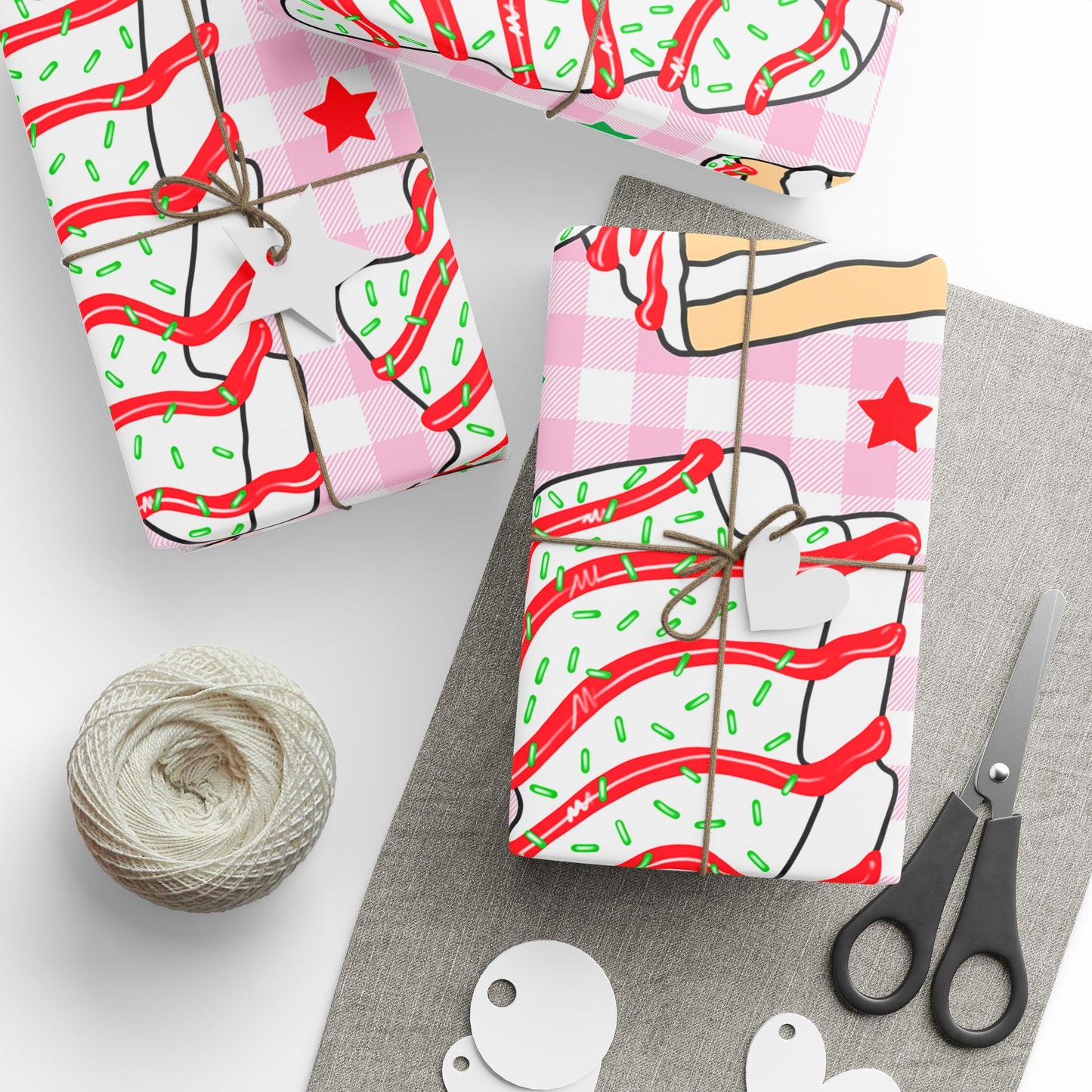 Wrapping Paper - Festive Strawberry Layer Cake Pattern (Holiday Gift Wrap)