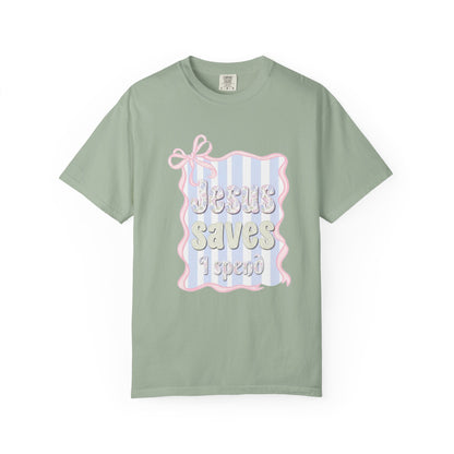 Jesus Saves I Present T-Shirt — Pastel Ribbon Christian Tee