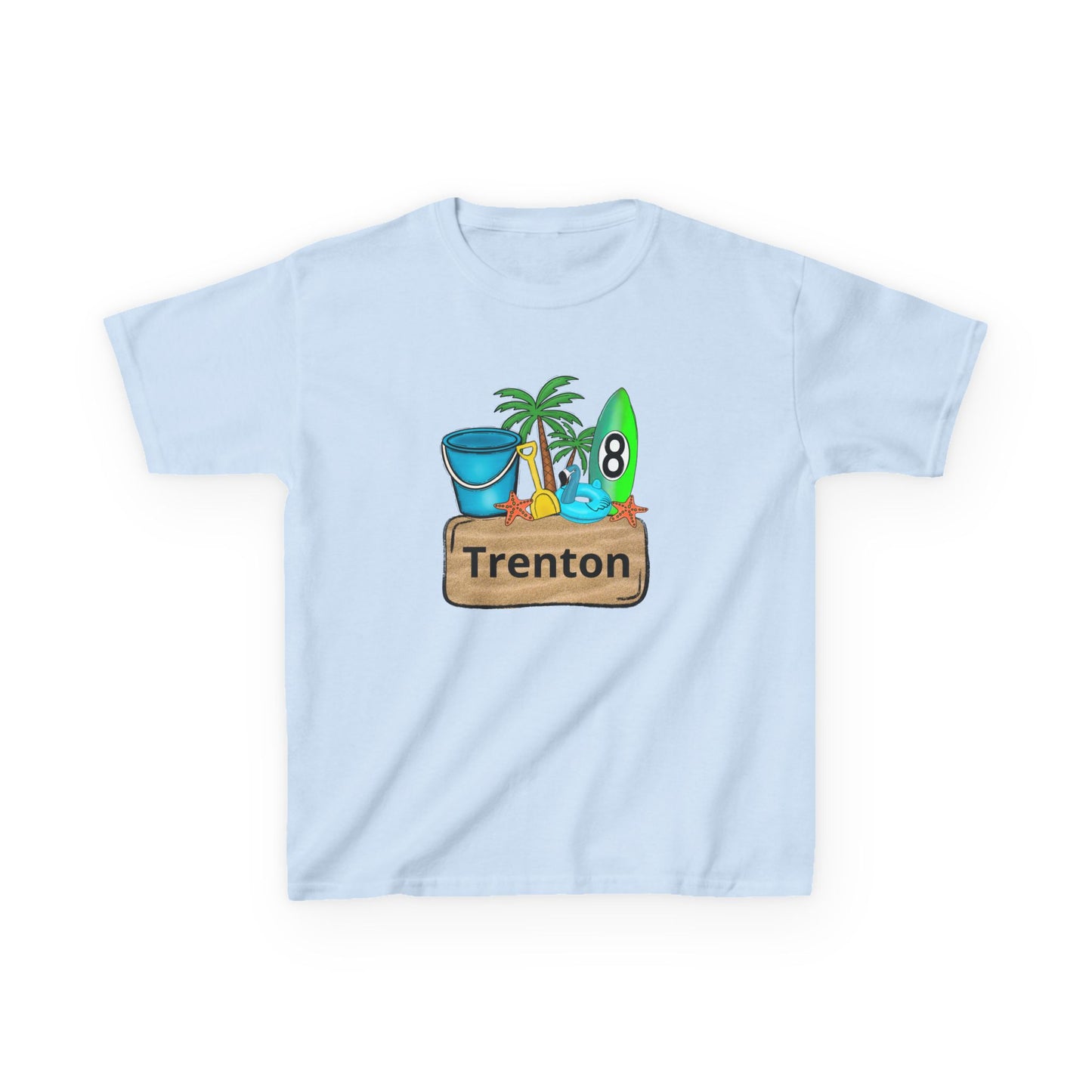Kids Tee — Personalized Beach Design with Name (Trenton)