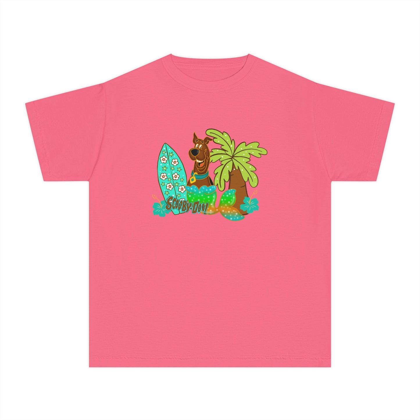 Youth Surf Llama Tee — Tropical Palm & Surfboard Kids Shirt