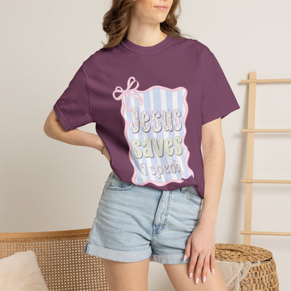 Jesus Saves I Present T-Shirt — Pastel Ribbon Christian Tee