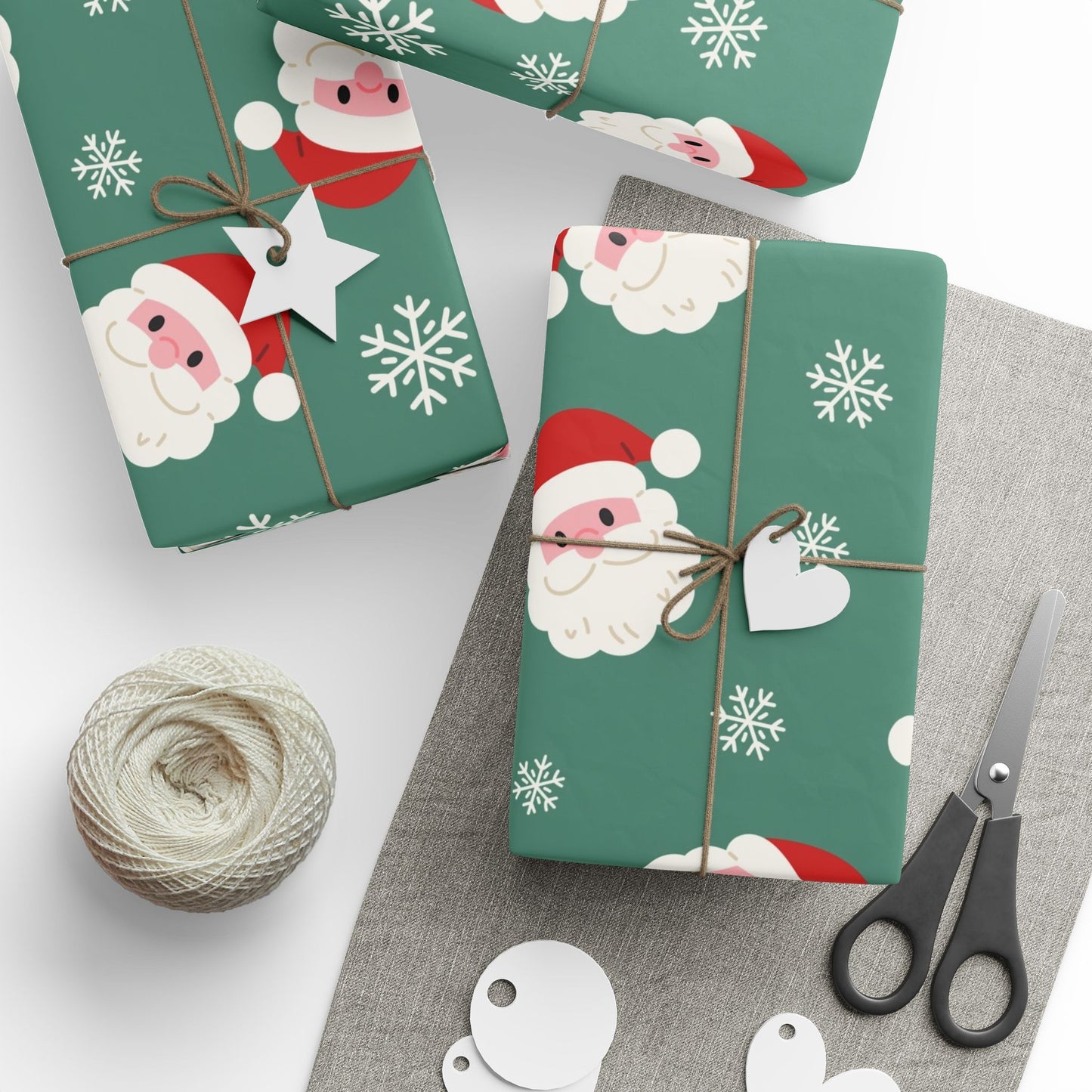 Christmas Santa Pattern Wrapping Paper — Festive Green Santa & Snowflake Gift Wrap