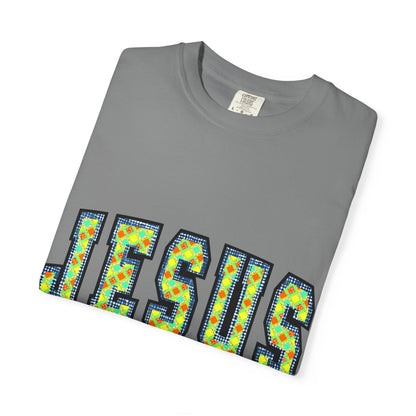 Jesus Saves T‑Shirt — Floral Mosaic Faith Tee for Christians