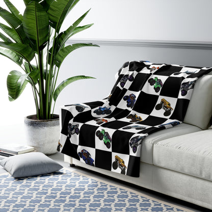 Sherpa Blanket — Checkered Monster Truck Throw for Kids & Fans