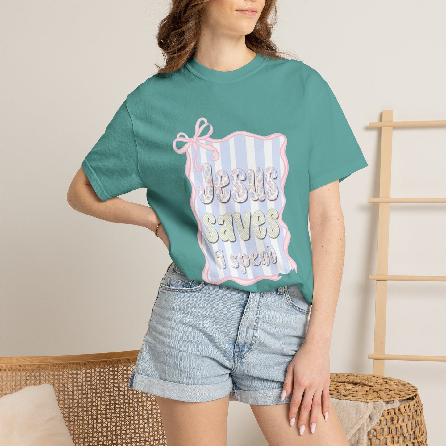 Jesus Saves I Present T-Shirt — Pastel Ribbon Christian Tee