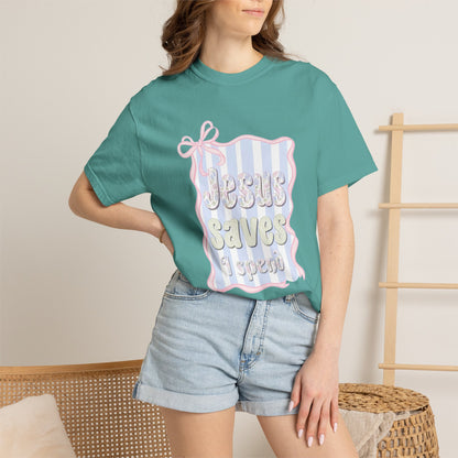 Jesus Saves I Present T-Shirt — Pastel Ribbon Christian Tee