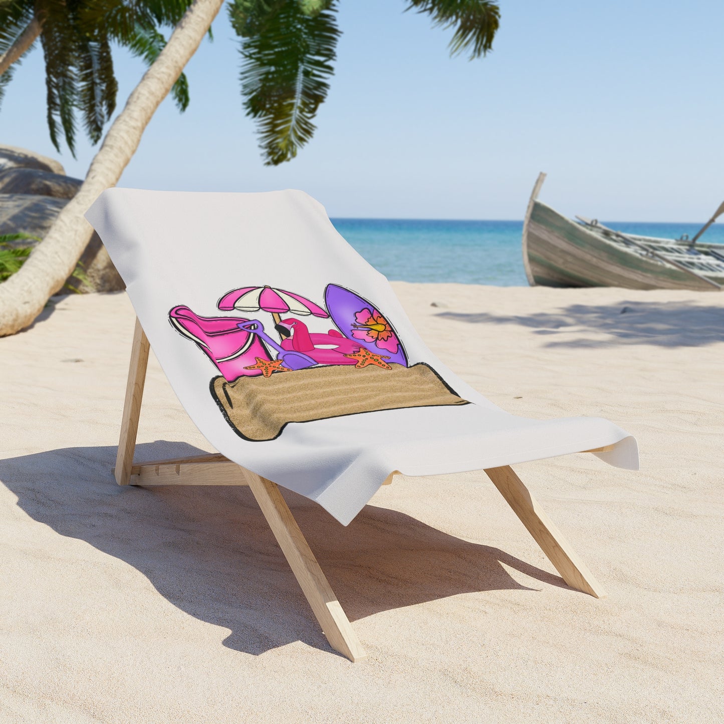 Beach Towel - Pink Flip Flops & Surfboard Summer Beach Towel