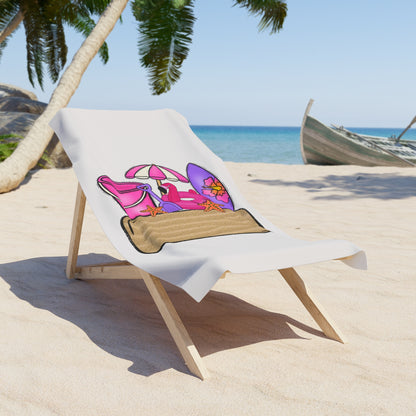 Beach Towel - Pink Flip Flops & Surfboard Summer Beach Towel