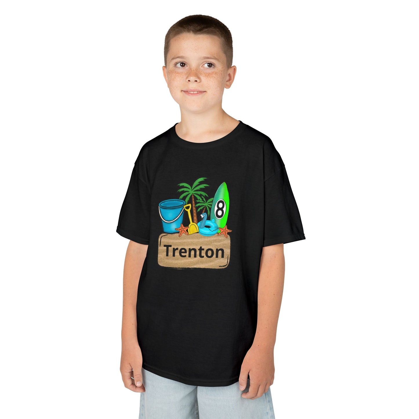 Kids Tee — Personalized Beach Design with Name (Trenton)