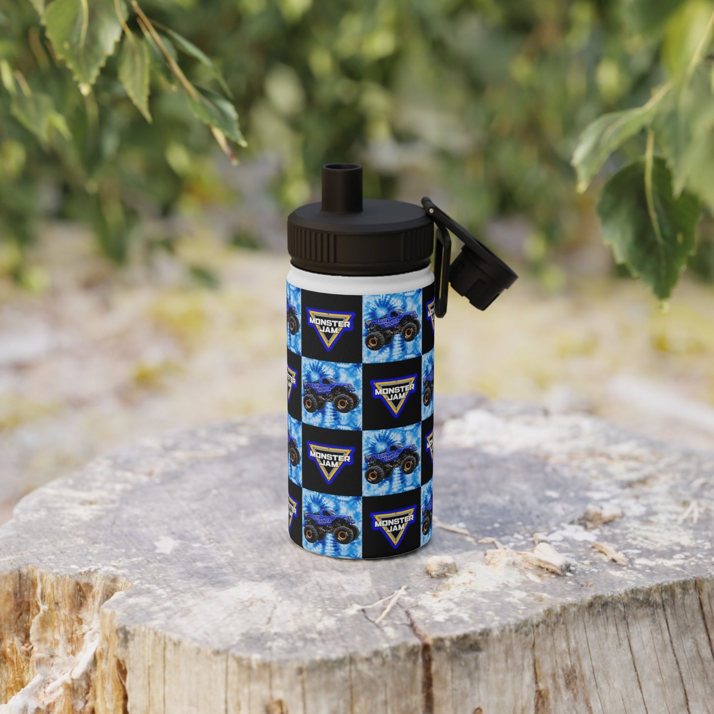 Monster Jam Blue Tie-Dye Stainless Steel Water Bottle (Sports Lid)