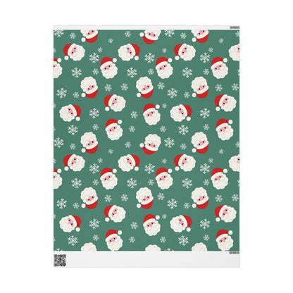 Christmas Santa Pattern Wrapping Paper — Festive Green Santa & Snowflake Gift Wrap