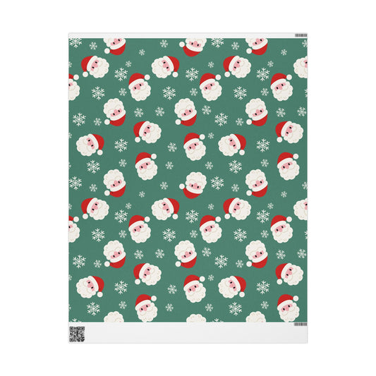 Christmas Santa Pattern Wrapping Paper — Festive Green Santa & Snowflake Gift Wrap