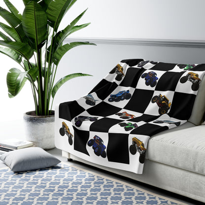 Sherpa Blanket — Checkered Monster Truck Throw for Kids & Fans