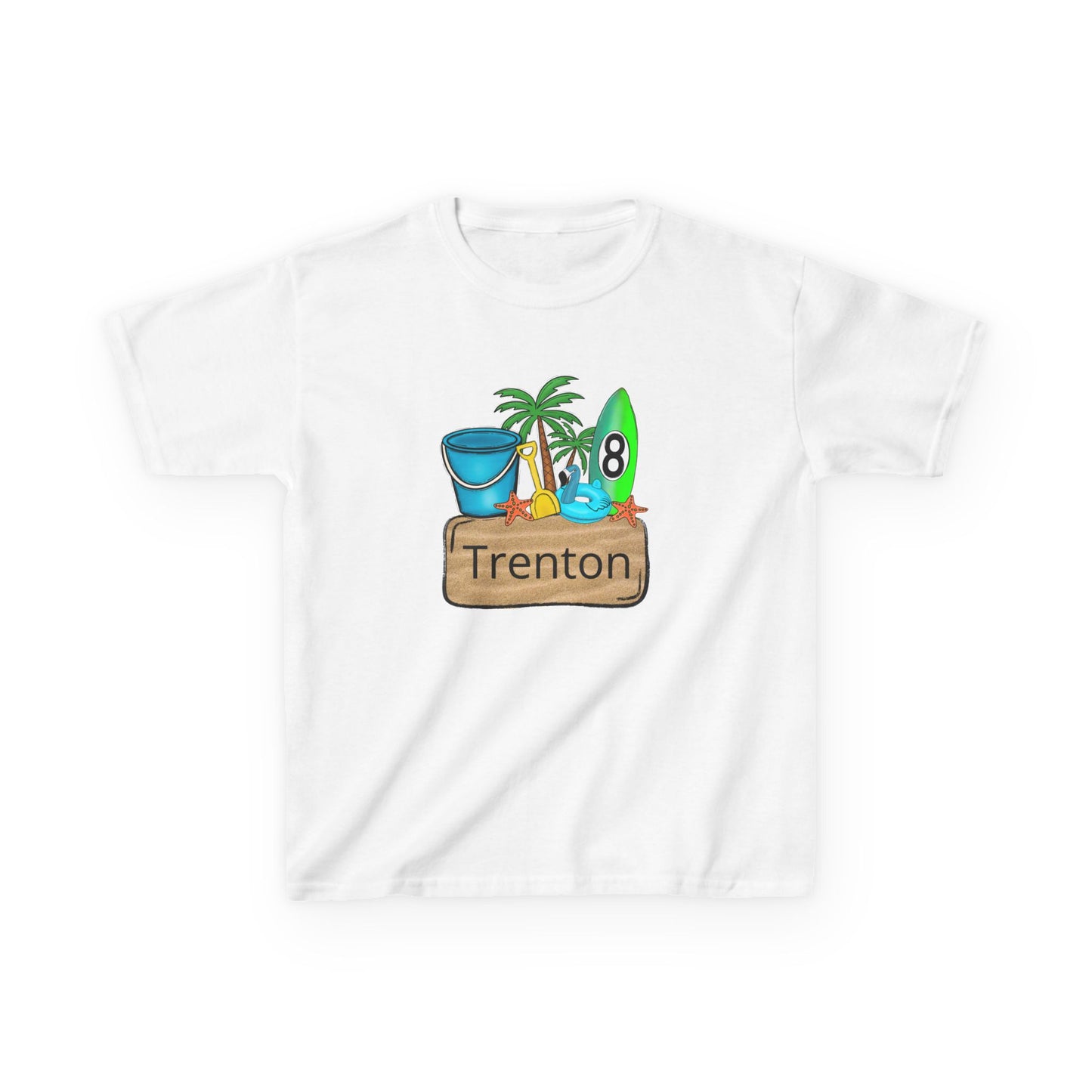 Kids Tee — Personalized Beach Design with Name (Trenton)