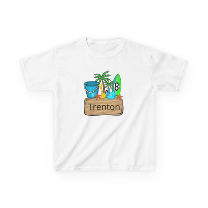 Kids Tee — Personalized Beach Design with Name (Trenton)