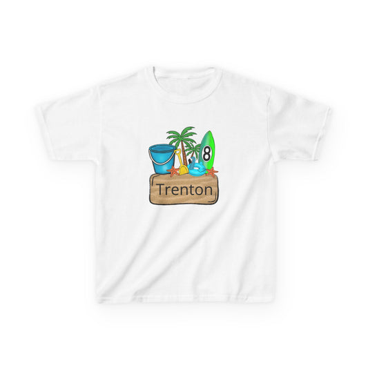 Kids Tee — Personalized Beach Design with Name (Trenton)