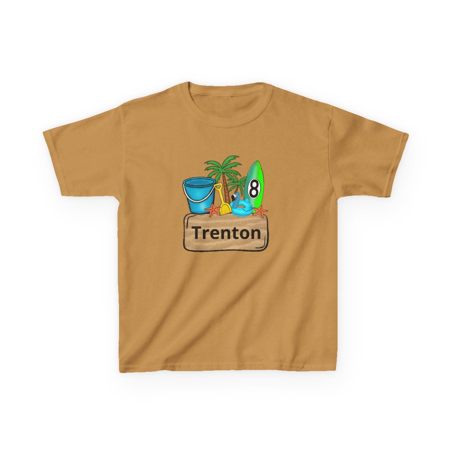 Kids Tee — Personalized Beach Design with Name (Trenton)