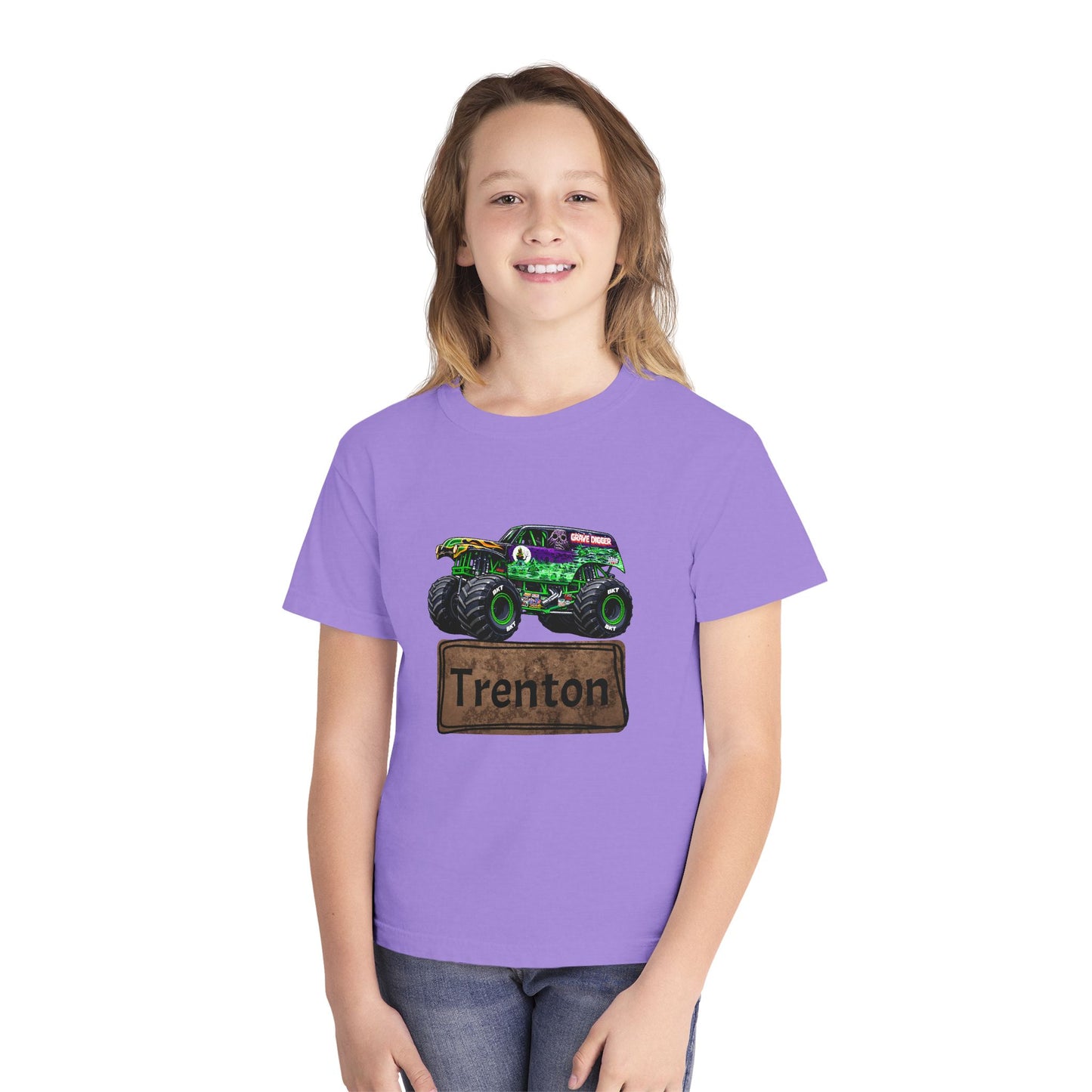 Youth Monster Truck Tee — Personalized "Trenton" Name Design