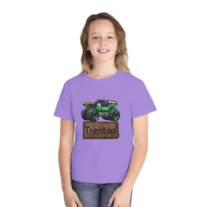 Youth Monster Truck Tee — Personalized "Trenton" Name Design