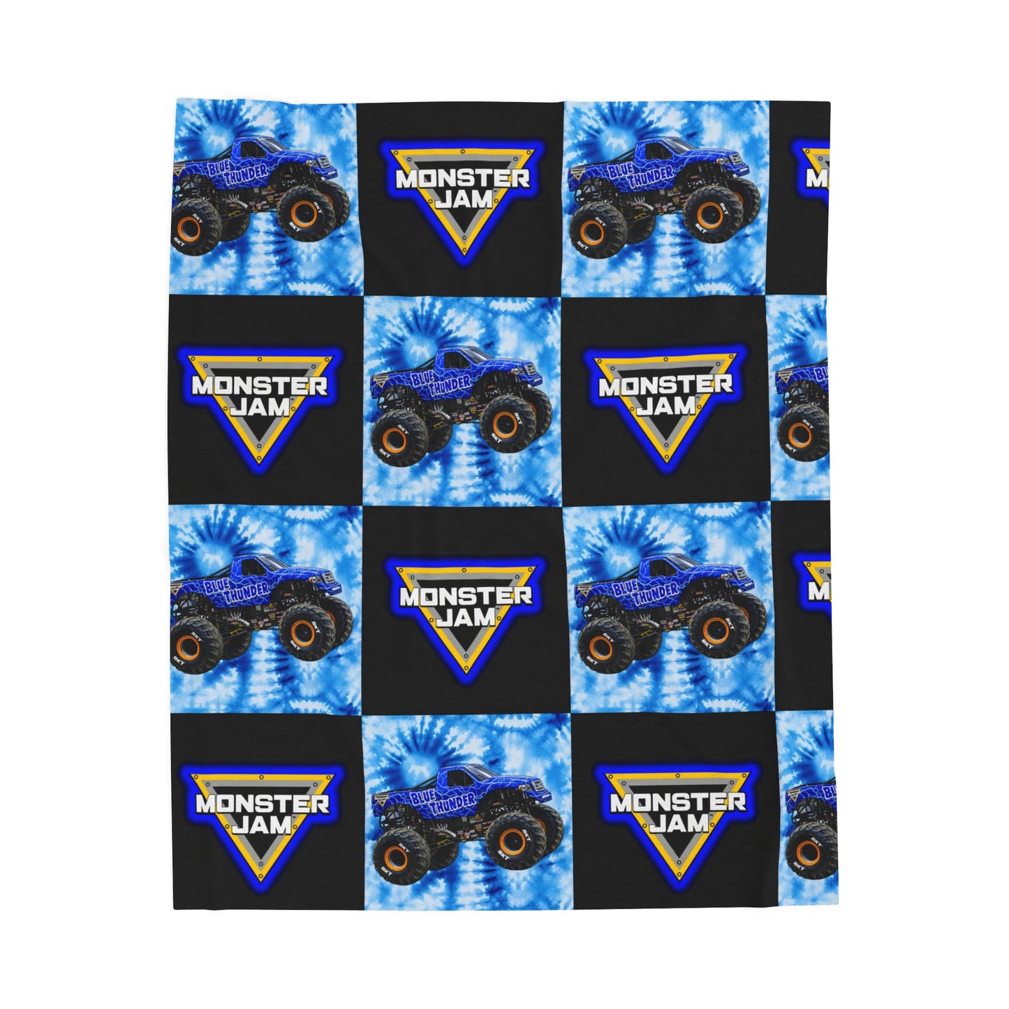 Monster Jam Velveteen Plush Blanket — Blue Tie-Dye Truck Logo Throw