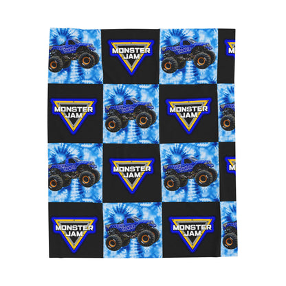 Monster Jam Velveteen Plush Blanket — Blue Tie-Dye Truck Logo Throw