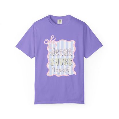 Jesus Saves I Present T-Shirt — Pastel Ribbon Christian Tee