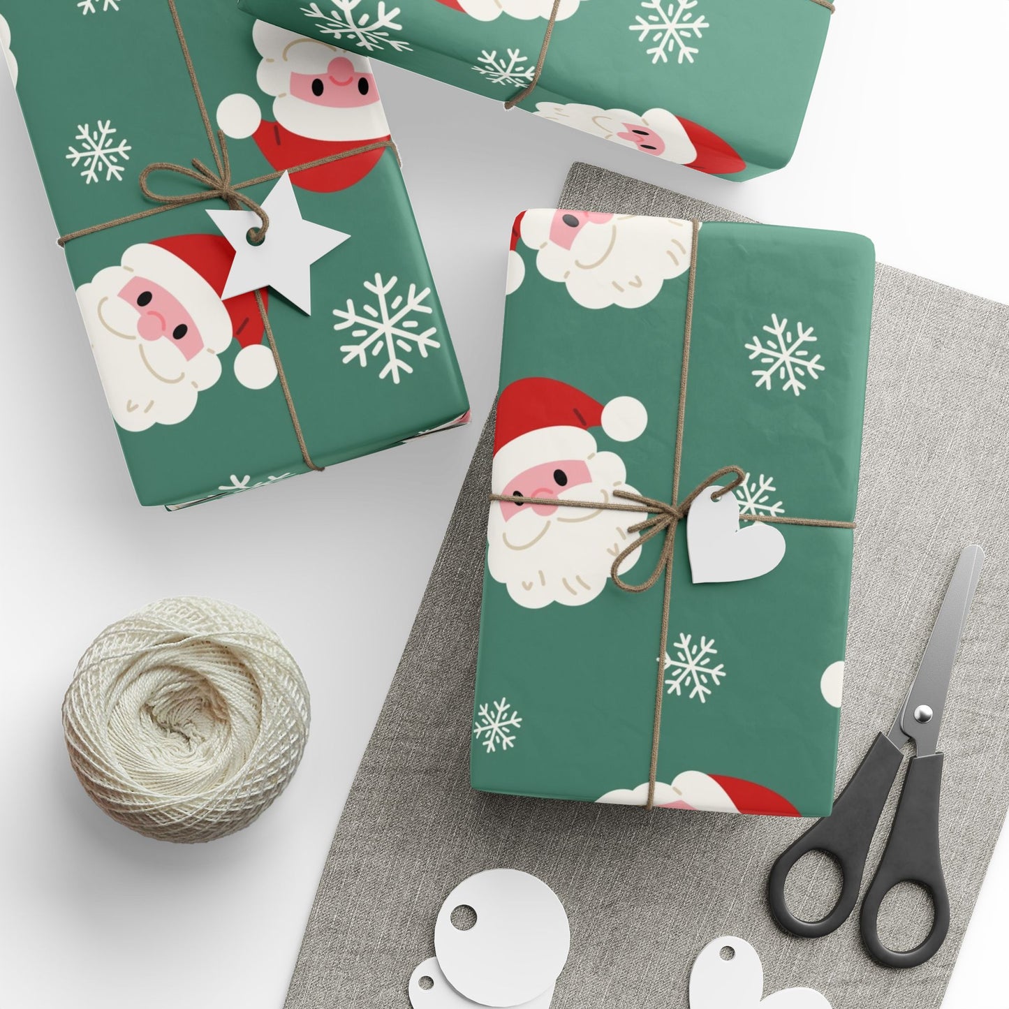 Christmas Santa Pattern Wrapping Paper — Festive Green Santa & Snowflake Gift Wrap