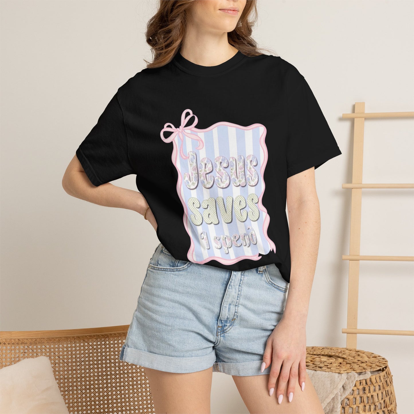 Jesus Saves I Present T-Shirt — Pastel Ribbon Christian Tee