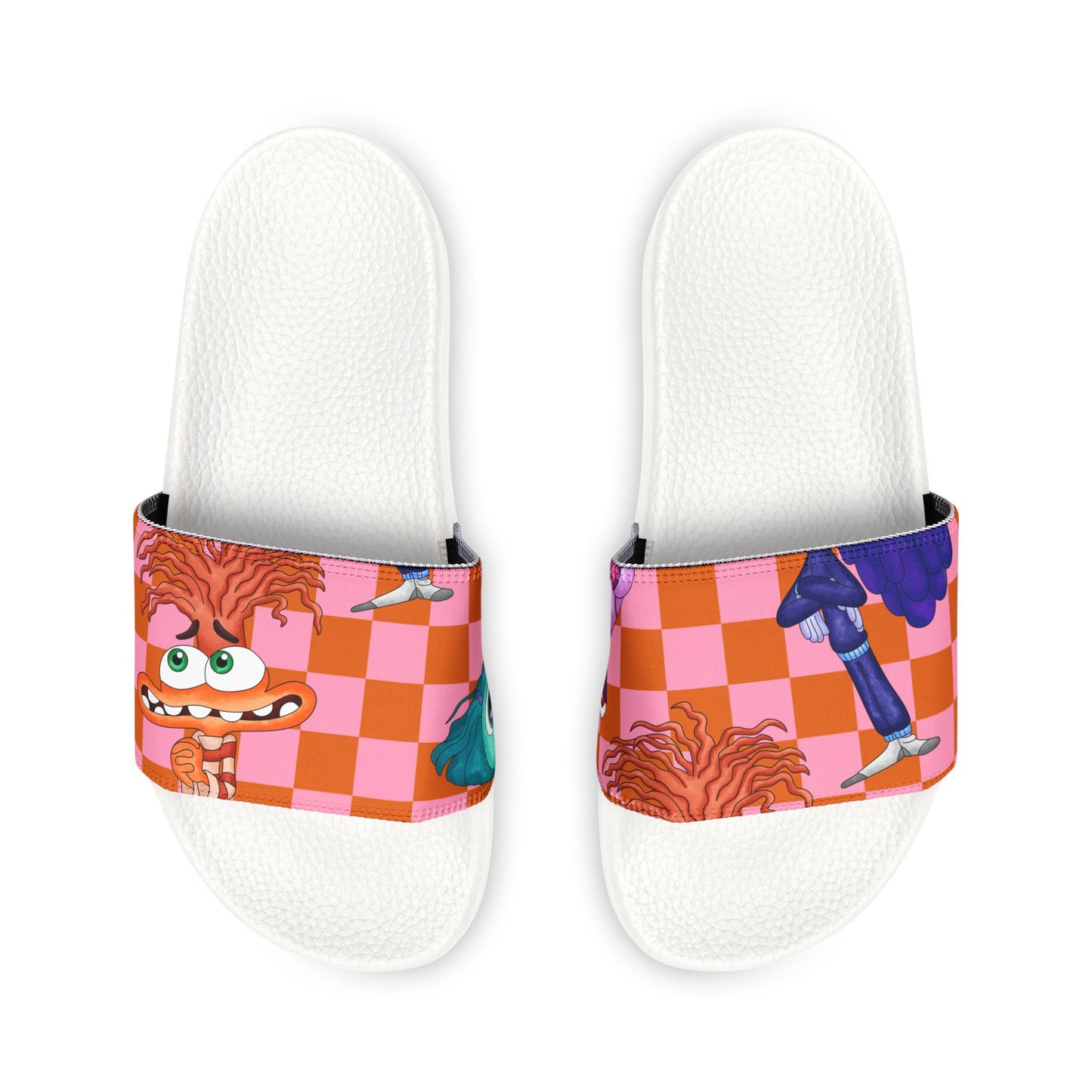 Youth Removable-Strap Sandals — Pink Checkerboard Cartoon Slides